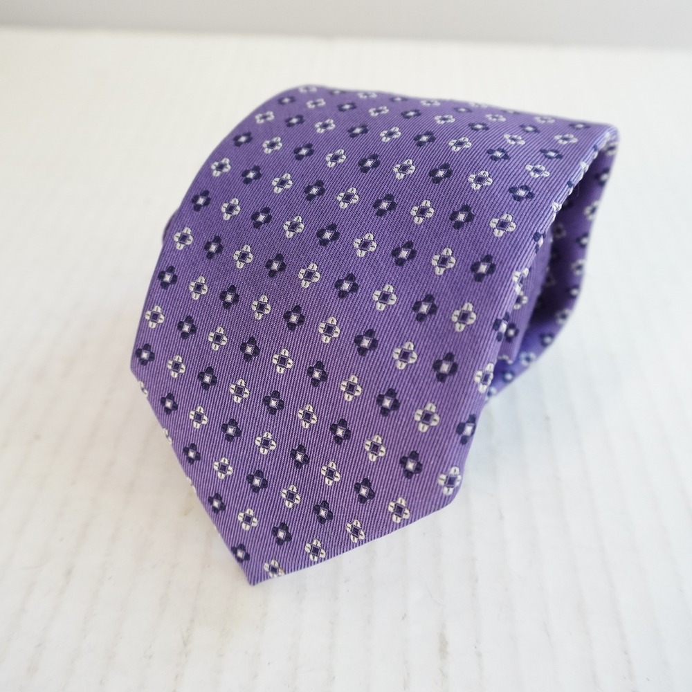 Haines &‎ Bonner of London Purple Floral Geometric Silk Necktie Menswear Formal